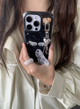 DT play 黑色可爱猫咪翅膀钥匙吊坠韩国ins博主小众设计适用于iphone17promax/16/15苹果14/13手机壳保护套