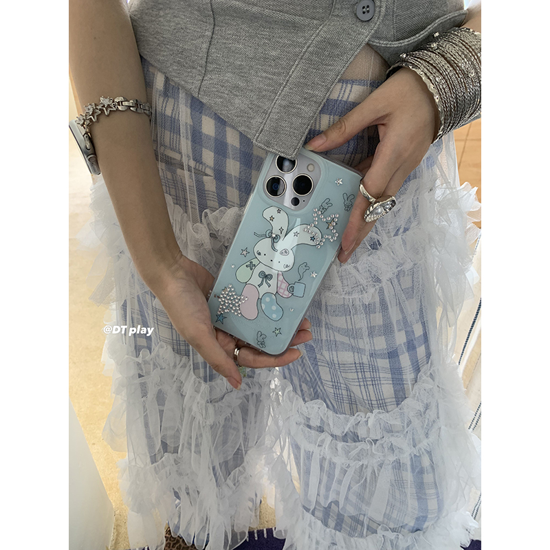 DT play 俏皮蓝色兔子少女可爱闪闪IG博主同款韩国ins小众适用于iphone16promax/15苹果14/13手机壳保护套