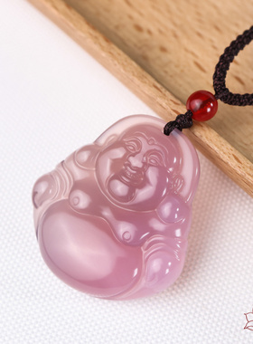玛瑙玉髓蒂王紫佛公吊坠粉紫笑佛项链女弥勒佛大肚笑面佛玉佩
