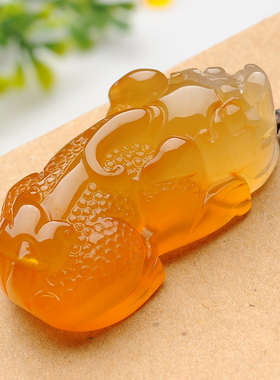 降价出售俏色天然黄玉髓 精雕玉貔貅吊坠 玛瑙玉髓挂件 送绳子