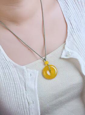 黄玉髓平安扣吊坠玛瑙项链