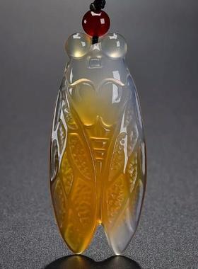 冰透玉髓知了吊坠 手工玛瑙知了玉蝉玉坠玉石项链挂坠 男女款