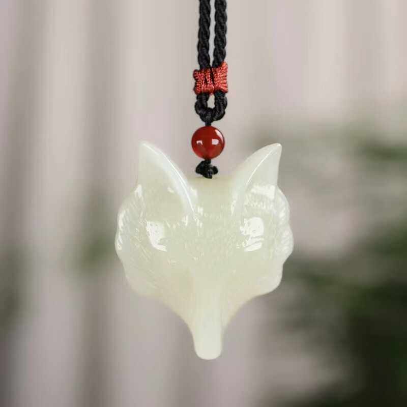 天然和田玉白玉狐狸吊坠男女款玉石项链挂件毛衣链情侣礼物