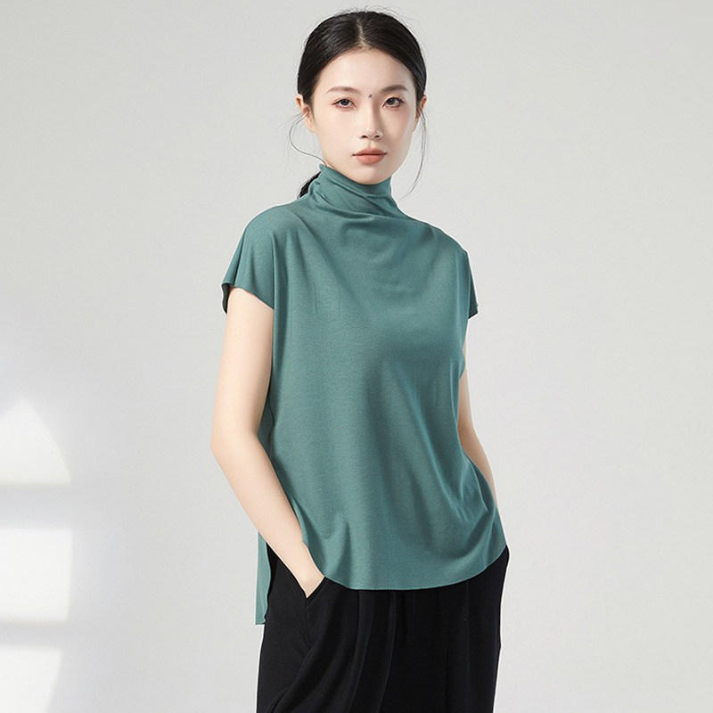 短袖高领护颈上衣宽松显瘦纯色简约T恤家居服高领睡衣可外穿夏季