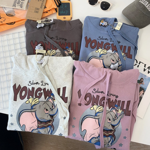 Yongwill小羊纸袋家毛圈棉秋冬季宽松刺绣小飞象纯棉连帽卫衣女