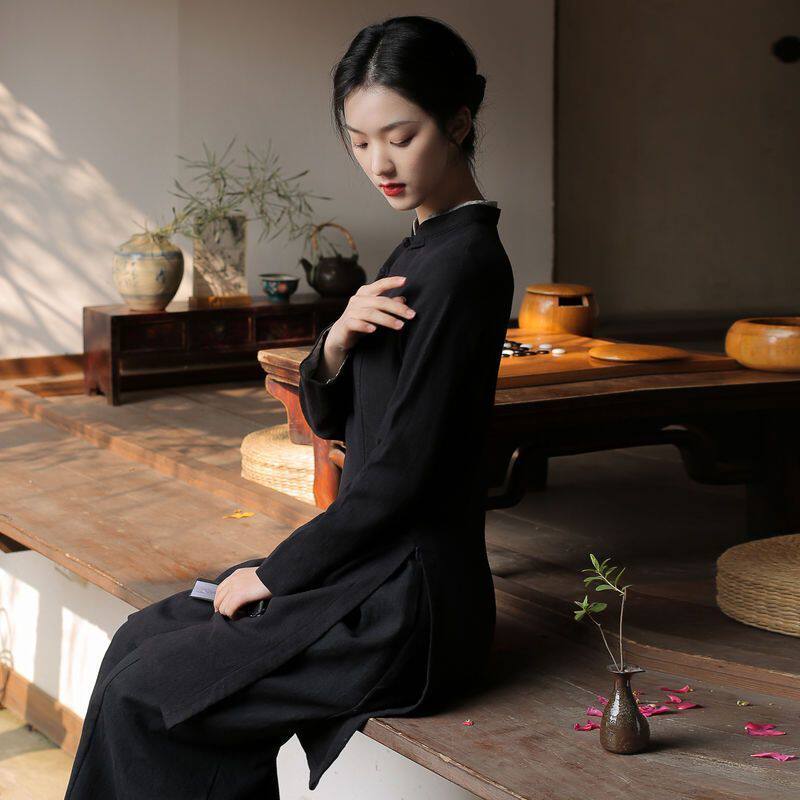 茶艺禅服文艺中国风唐装女改良款潮中式盘扣高端茶服春秋外穿女装