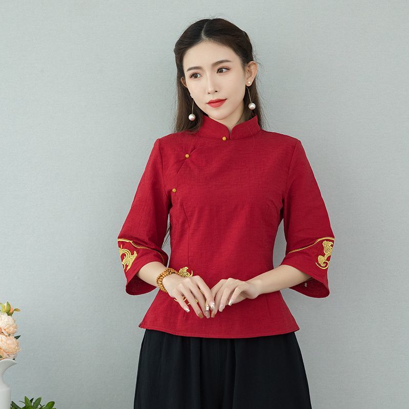 耳艺工作服上衣旗袍款女装春夏季