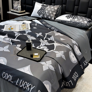 轻奢潮牌水洗冰丝夏凉被四件套丝滑裸睡高级感空调薄被子非天丝