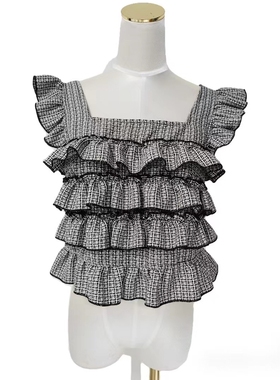 【M CHANGE POINT】2026新款 富家千金风花灰色呢子层叠荷叶上衣