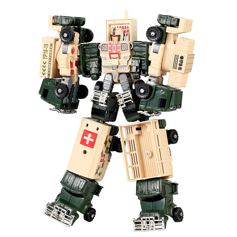 新款力霸天儿童变形五合一军事合金机器人玩具运输火箭炮模型玩具