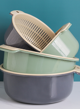 双层洗菜盆塑料沥水篮子漏盆淘米神器菜蓝淘菜盆家用厨房洗水果盘