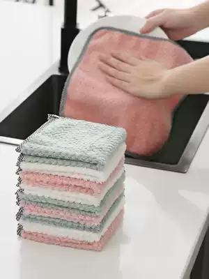 Household coral velvet thickened rag Kitchen absorbent non-hair loss basic non-oily dishwashing cloth Simple hand towel