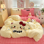 A类KT猫毛巾绣女孩床品四件套全棉纯棉感床单被套宿舍三件套床笠