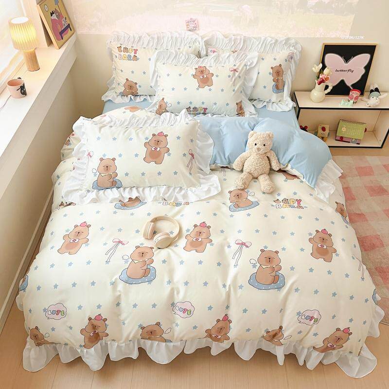 公主风纯棉小清新花边四件套全棉被套床单女孩床上用品三件套床笠