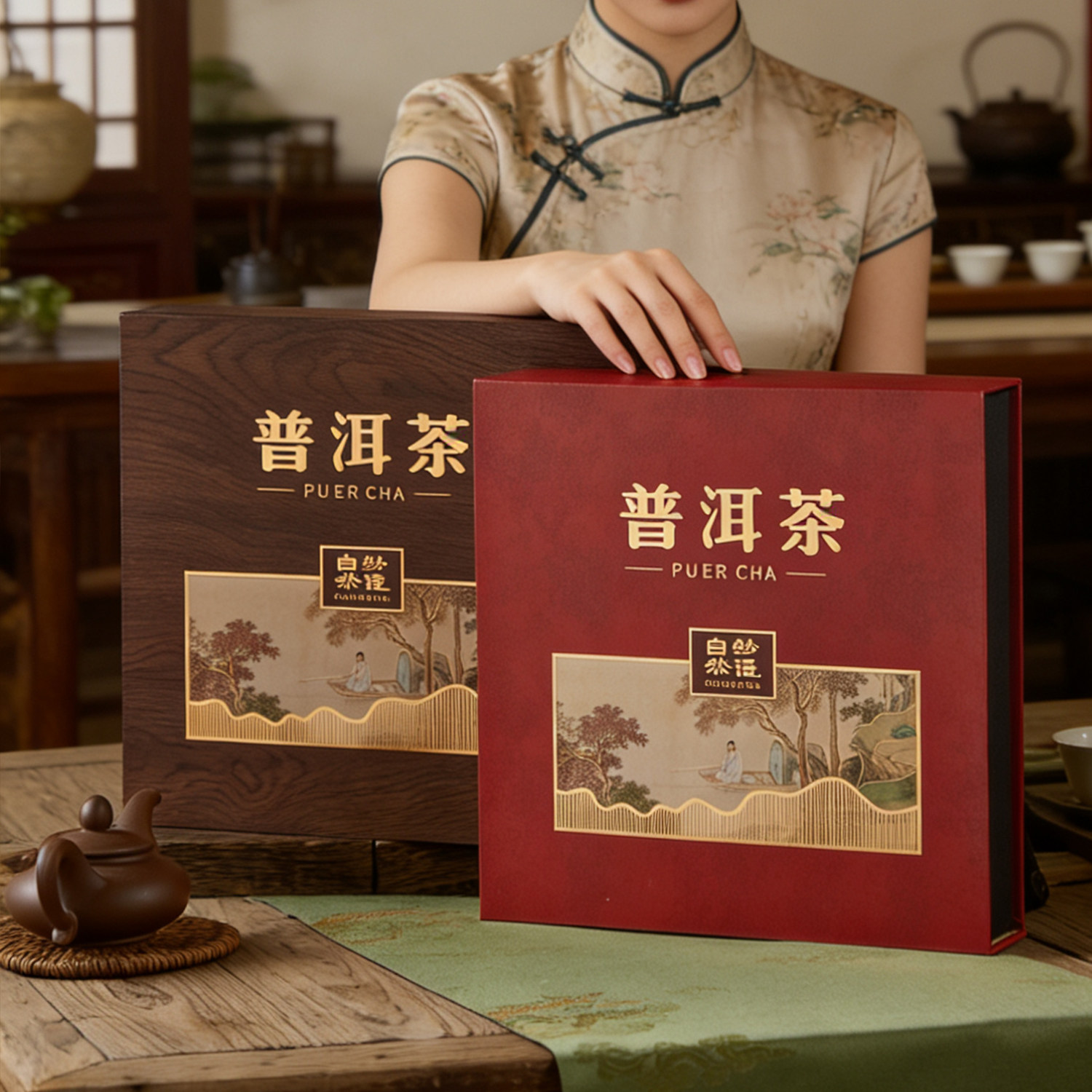 妙造自然普洱茶包装盒福鼎老白茶七子饼200g357g饼空礼品饼盒寿眉图片