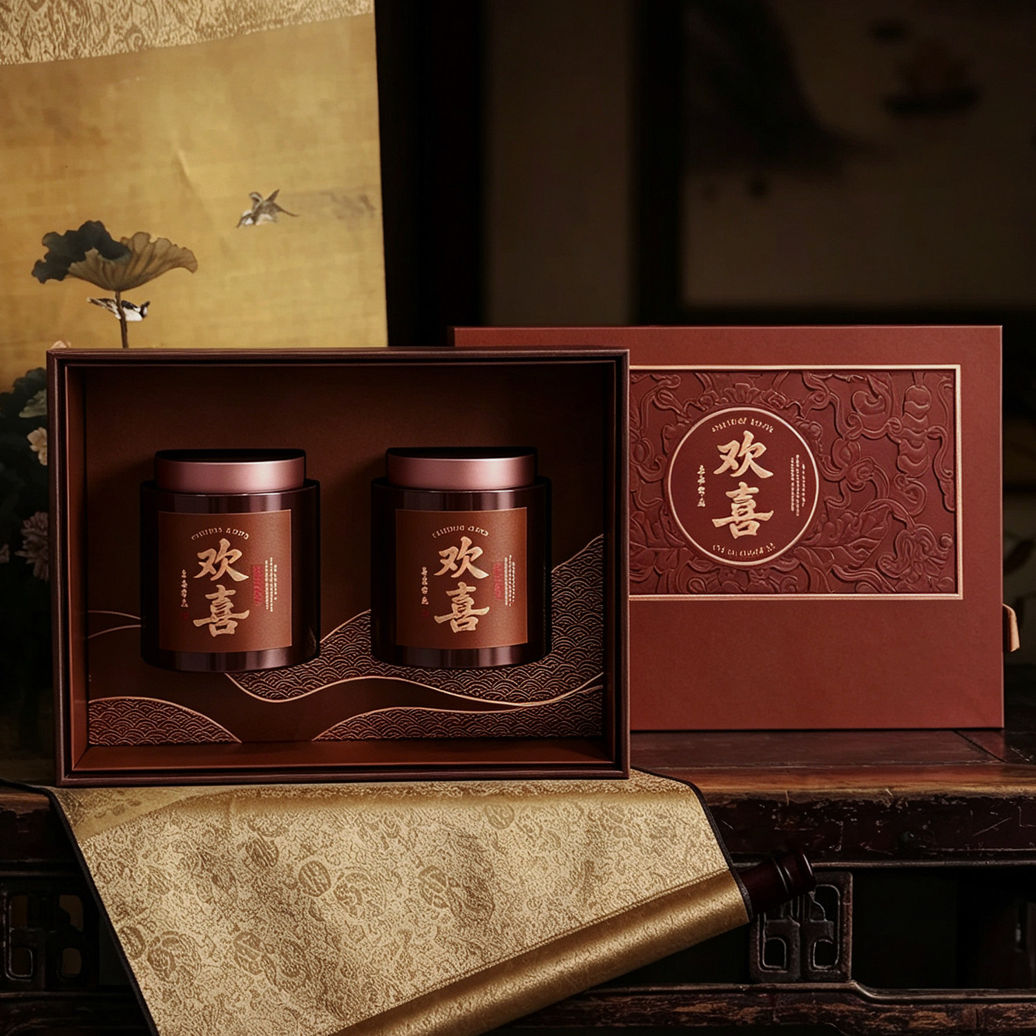 欢喜茶叶罐散茶古树红茶普洱茶包装盒通用岩茶绿茶茶叶罐礼品盒空图片