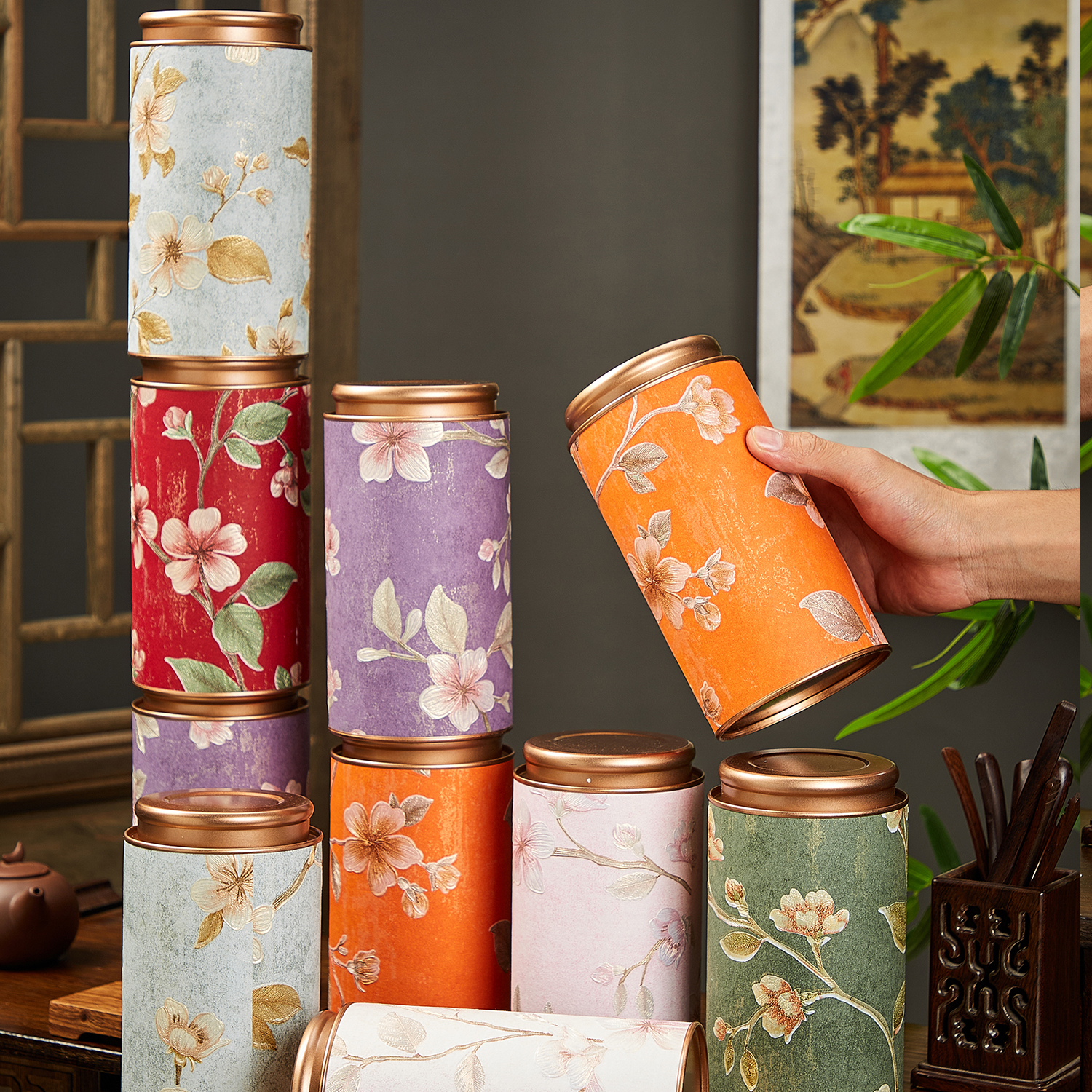 繁花似锦茶叶纸罐散茶古树红茶普洱茶包装盒通用绿茶收纳罐礼品盒