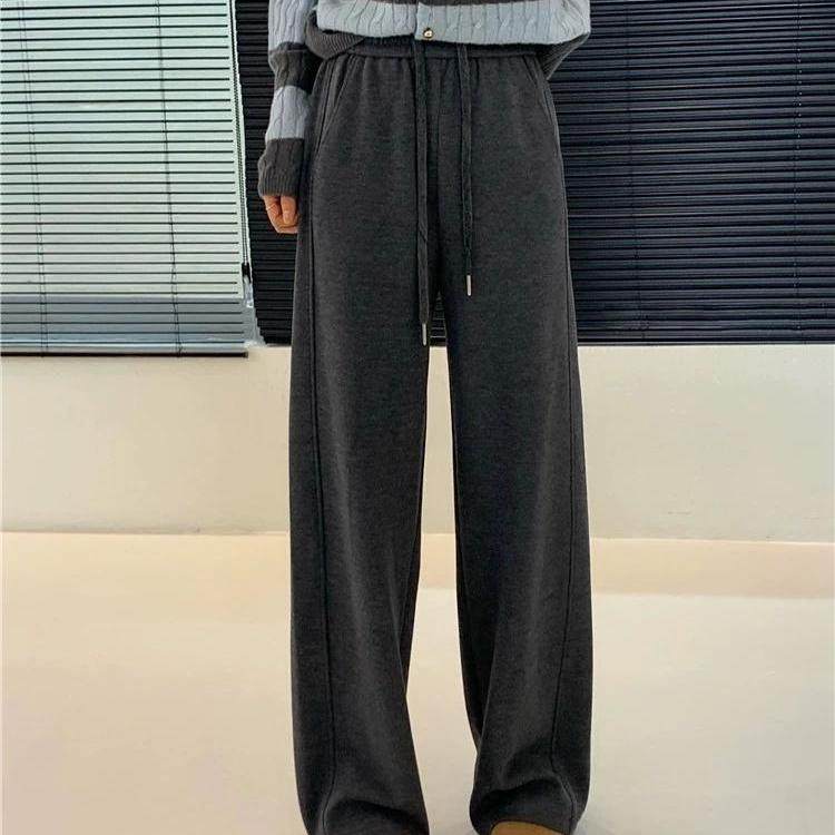 拖地直筒羊毛阔腿裤女欧洲站2024冬装新款欧货女装羊绒休闲裤潮品