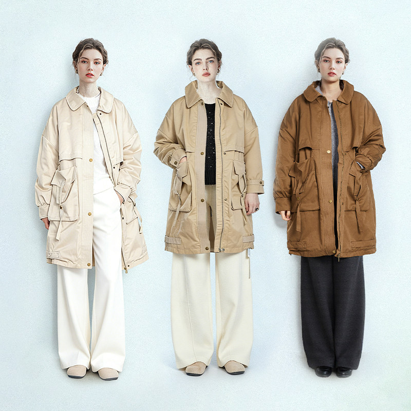 高级感中长款显瘦时尚简约2025新款百搭宽松工装风大口袋风衣外套