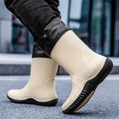 厨房防滑防水胶鞋 中筒厚底耐磨外卖跑腿水鞋 钓鱼雨靴 男款 德系雨鞋