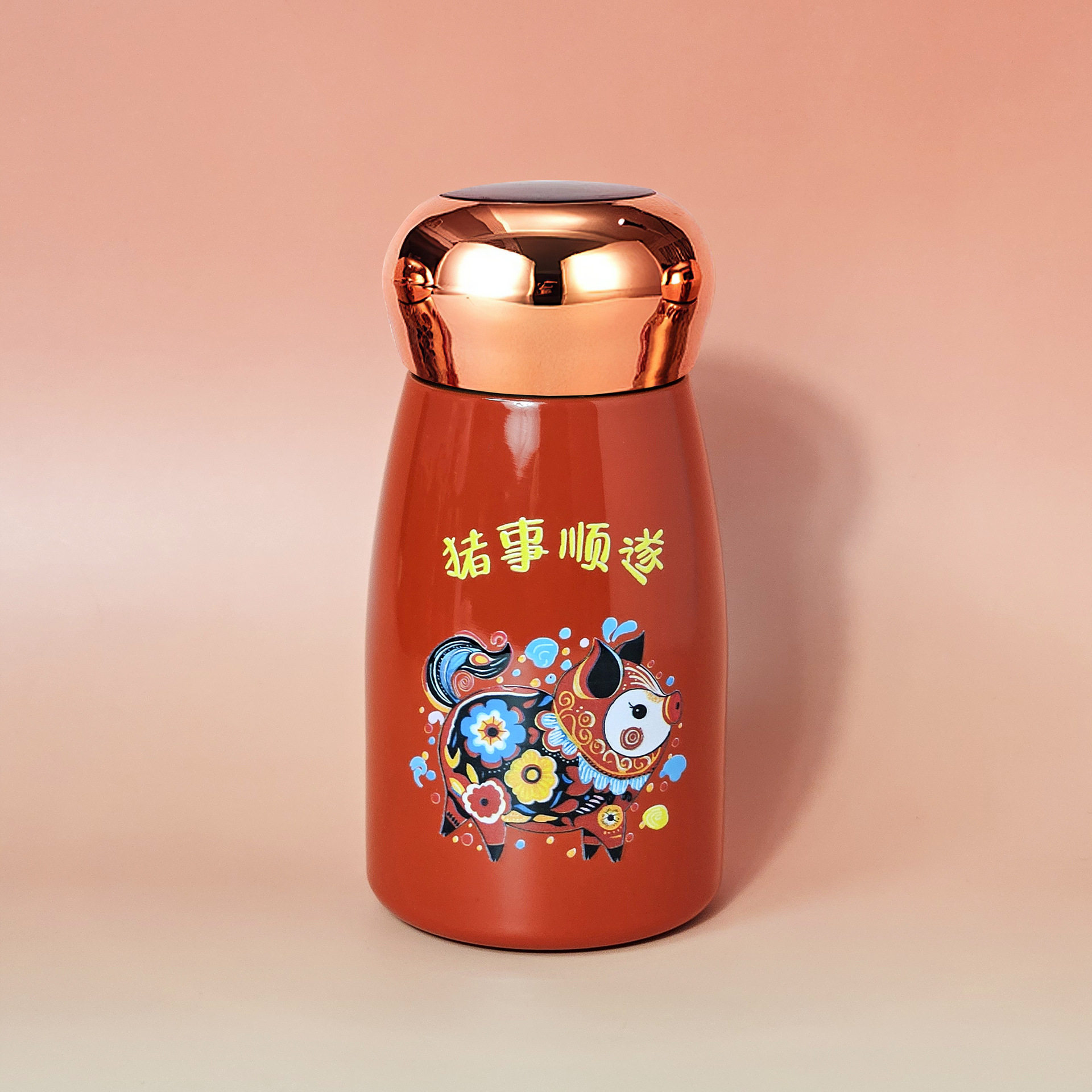 十二生肖保温杯节日喜庆红色卡通水杯智能显温迷你口袋杯子