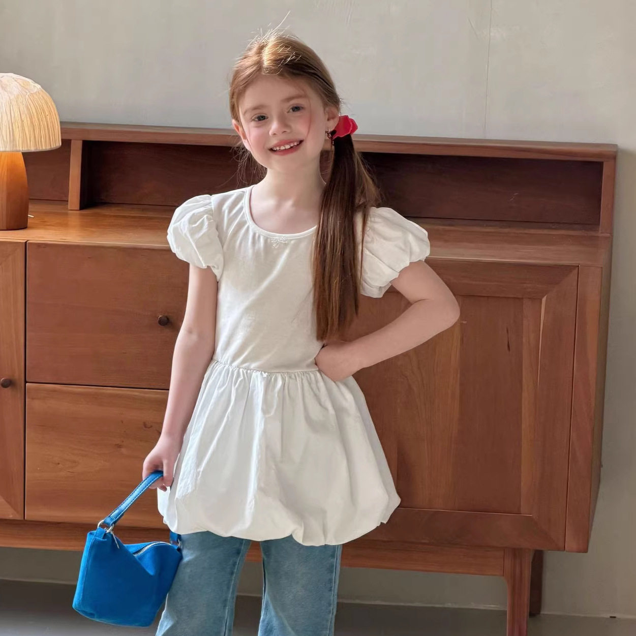 女童T恤花苞裙2026夏季新款韩版儿童法式短款打底衫宝宝短袖上衣