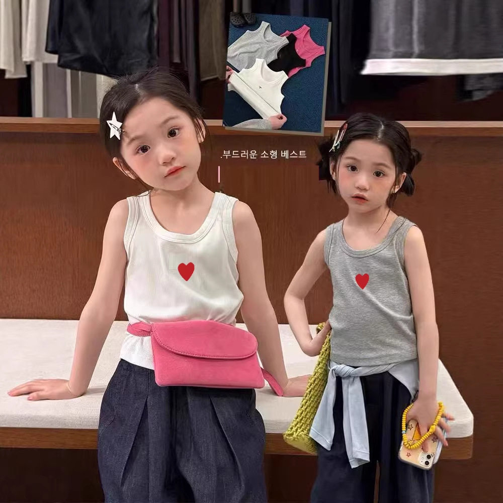 女童2026夏季新款无袖上衣弹力儿童女宝爱心洋气吊带背心潮酷内搭