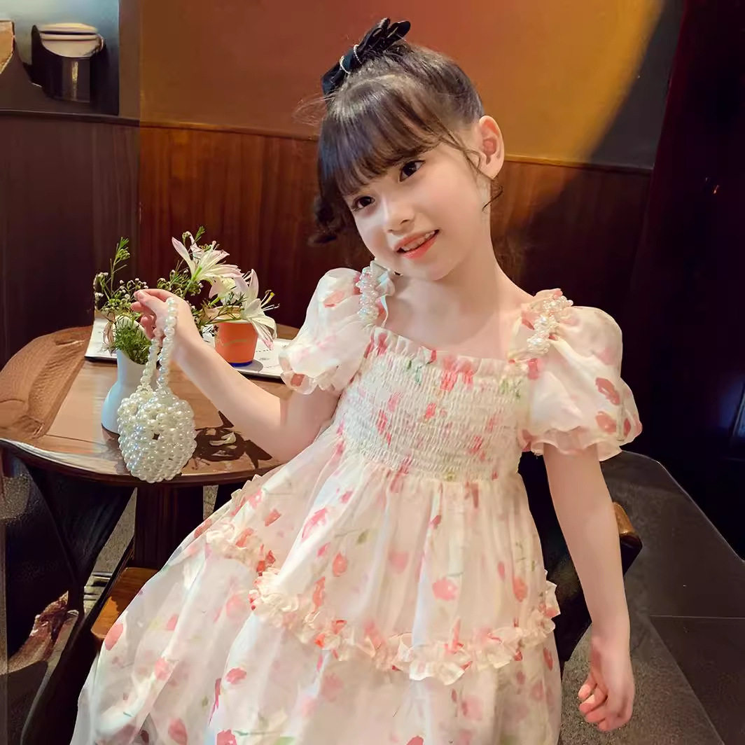 女童连衣裙夏装2026新款短袖公主裙夏季雪纺网红裙子碎花