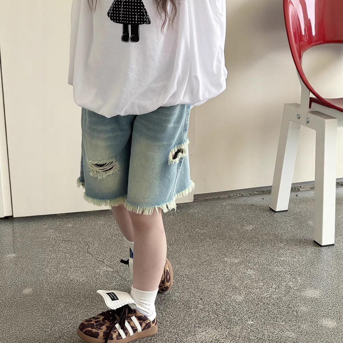 瑜瑜公主 女童破洞牛仔短裤 儿童夏季新款韩版薄款宽松五分裤中裤