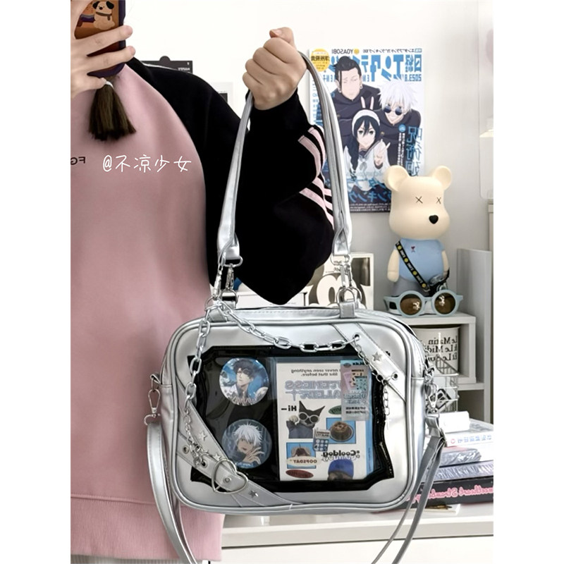 Y2K银色谷子透明斜挎包日系学院风少女PU单肩包扎板吧唧痛包娃包,箱包皮具/热销女包/男包,通用款女包,淘宝优惠券,粉丝福利购,淘宝优惠卷