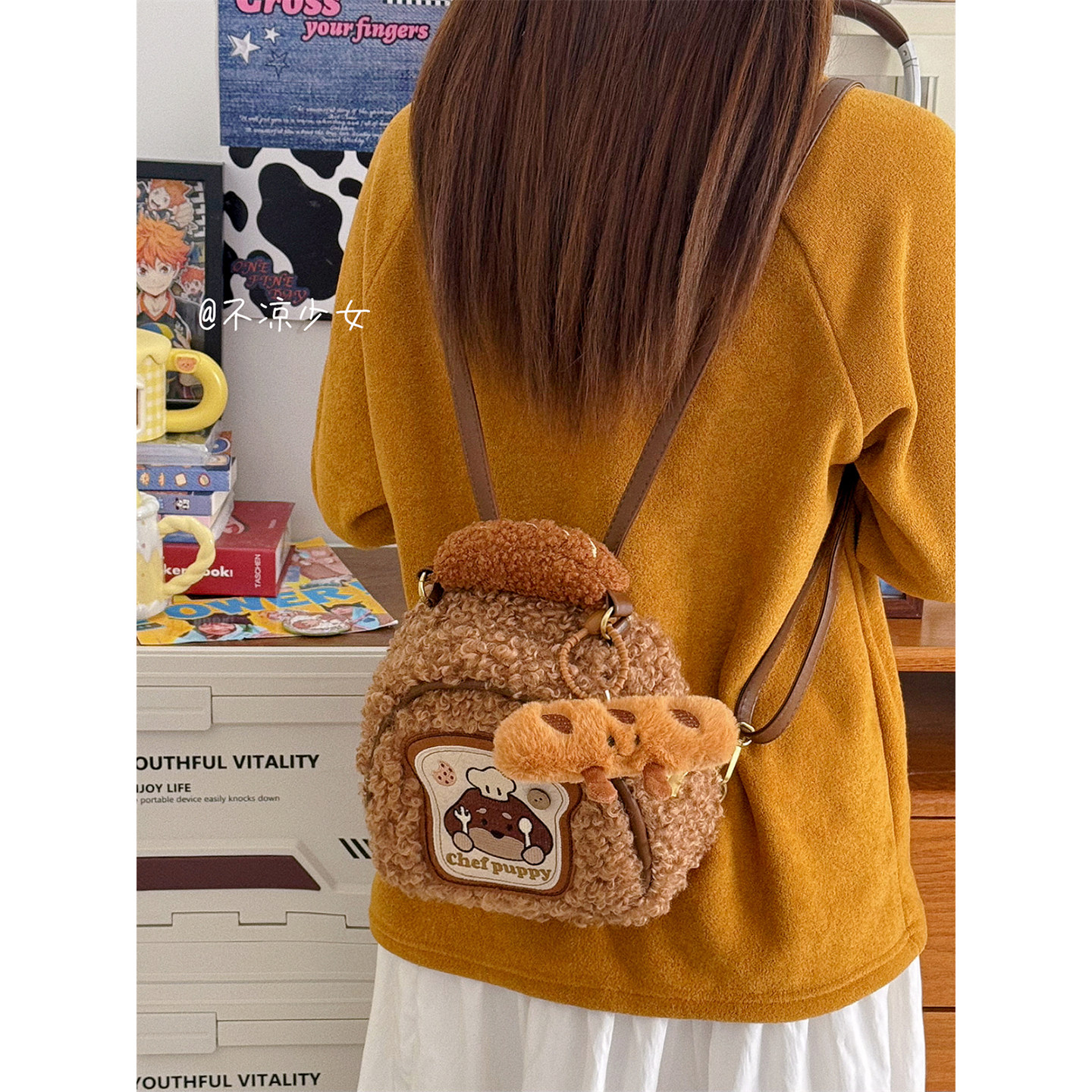 可爱小狗毛绒书包学生美式复古小众通勤迷你双肩包少女羊羔毛背包,箱包皮具/热销女包/男包,双肩背包,淘宝优惠券,粉丝福利购,淘宝优惠卷