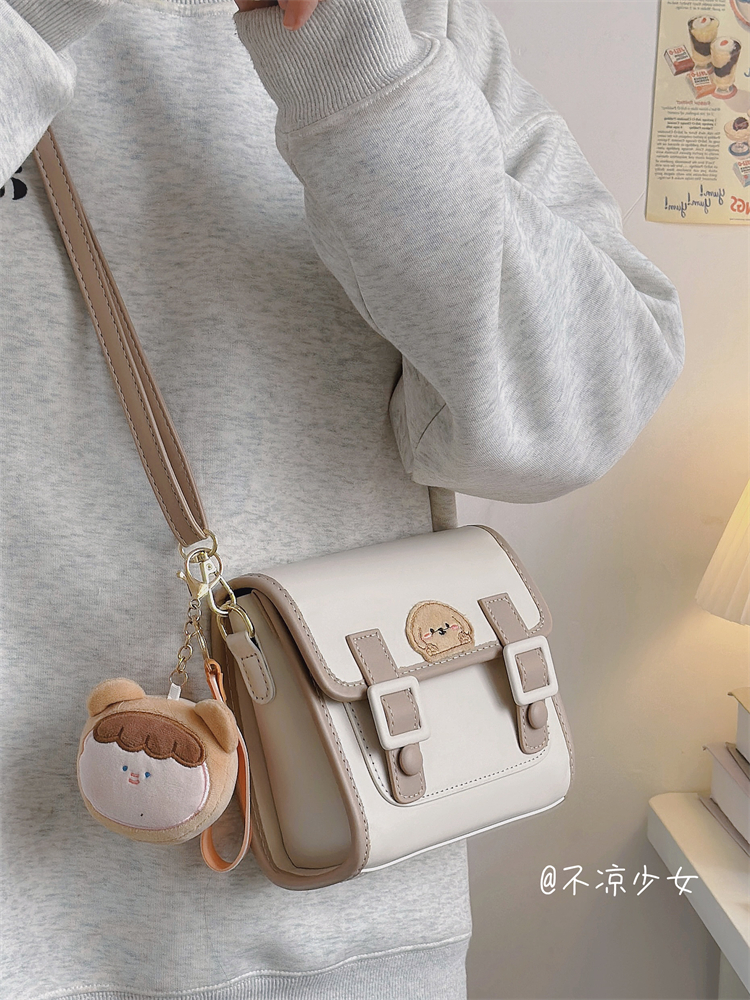 不凉少女可爱手机小包包日系ins学院pu剑桥包简约撞色百搭斜挎包