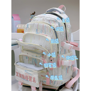 可爱小清新彩虹褶皱轻便书包高中学生大容量双肩包初中生电脑背包