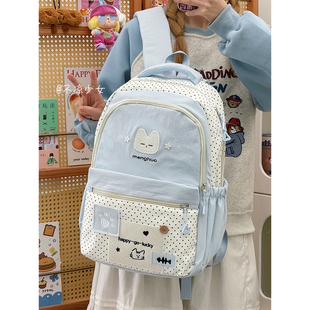 可爱波点小猫小清新多层书包学生多功能大容量双肩包校园减负背包