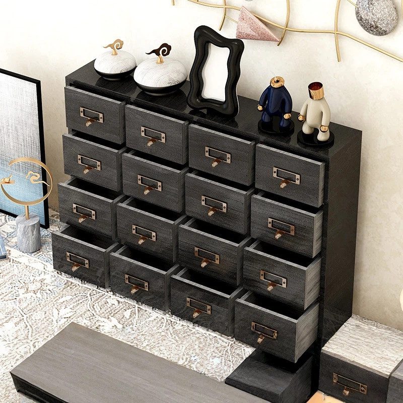 黑色桌面杂物首饰收纳盒实木质复古化妆品饰品中药品抽屉式置物架,住宅家具,搁板/置物架/家用陈列架,淘宝优惠券,粉丝福利购,淘宝优惠卷