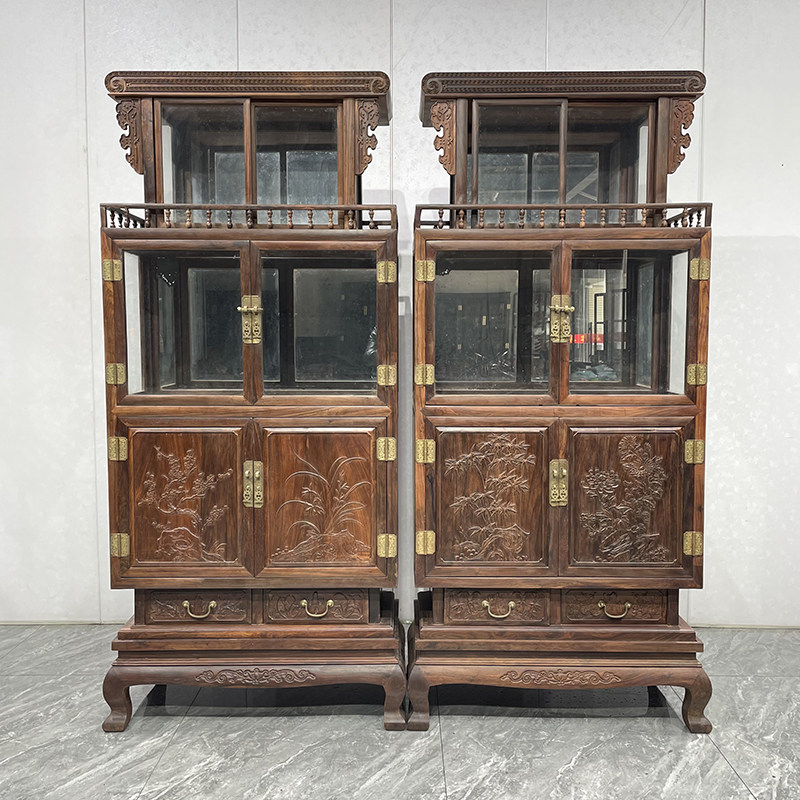 红木家具大红酸枝酒柜中式古典客厅陈列柜实木玻璃明清古典展示柜
