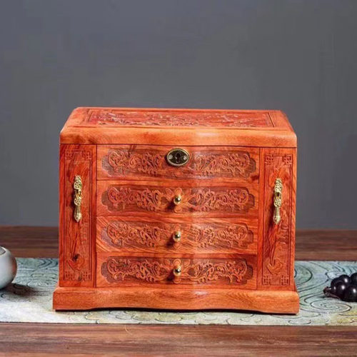 缅甸花梨木首饰收纳盒红木中式实木多层订婚结婚嫁妆盒高档饰品盒