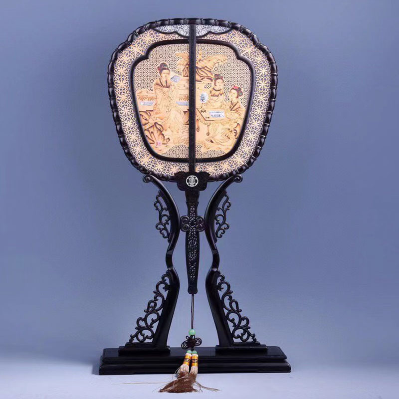 紫光檀嵌檀香宫扇镂空客厅中国风宫廷扇红木工艺品饰品礼品