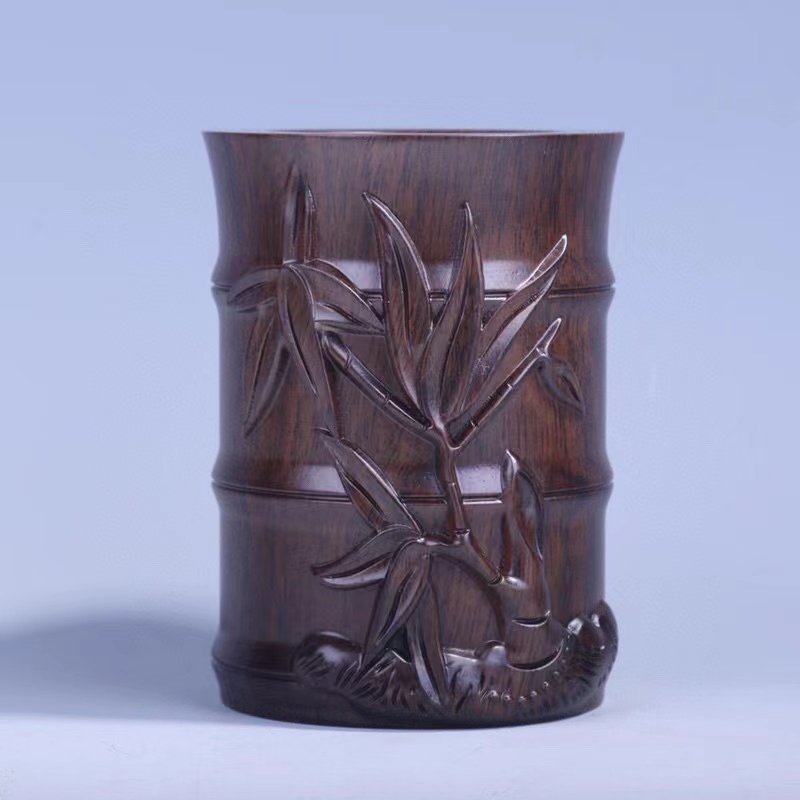 黑檀木雕知了笔筒摆件办公桌面实木雕刻笔筒送老师教师节毕业礼物