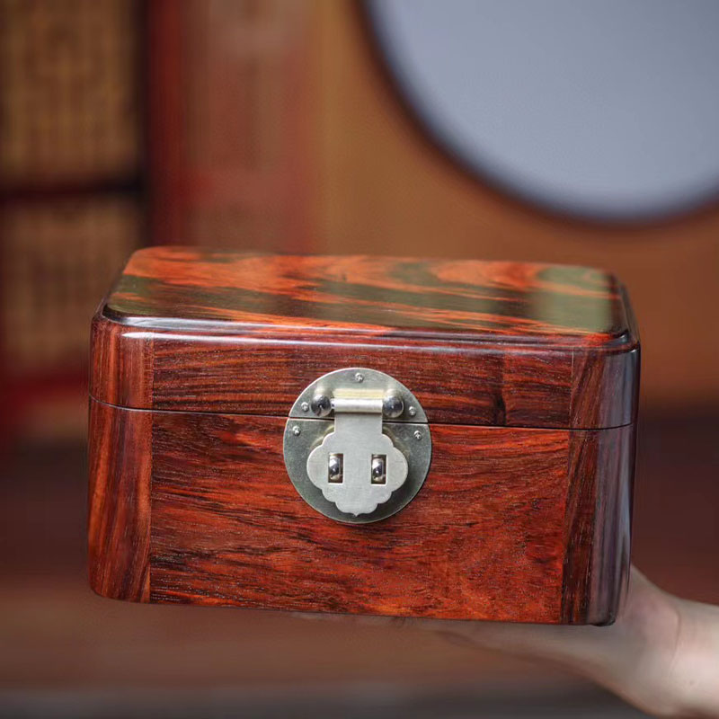 大红酸枝全独板圆角首饰盒实木饰品盒收纳盒中式古风珠宝收藏盒