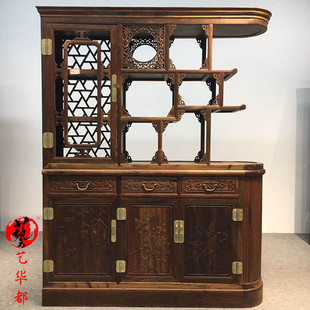 大红酸枝实木隔断柜入户玄关柜客厅进门屏风酒柜一体双面柜间厅柜