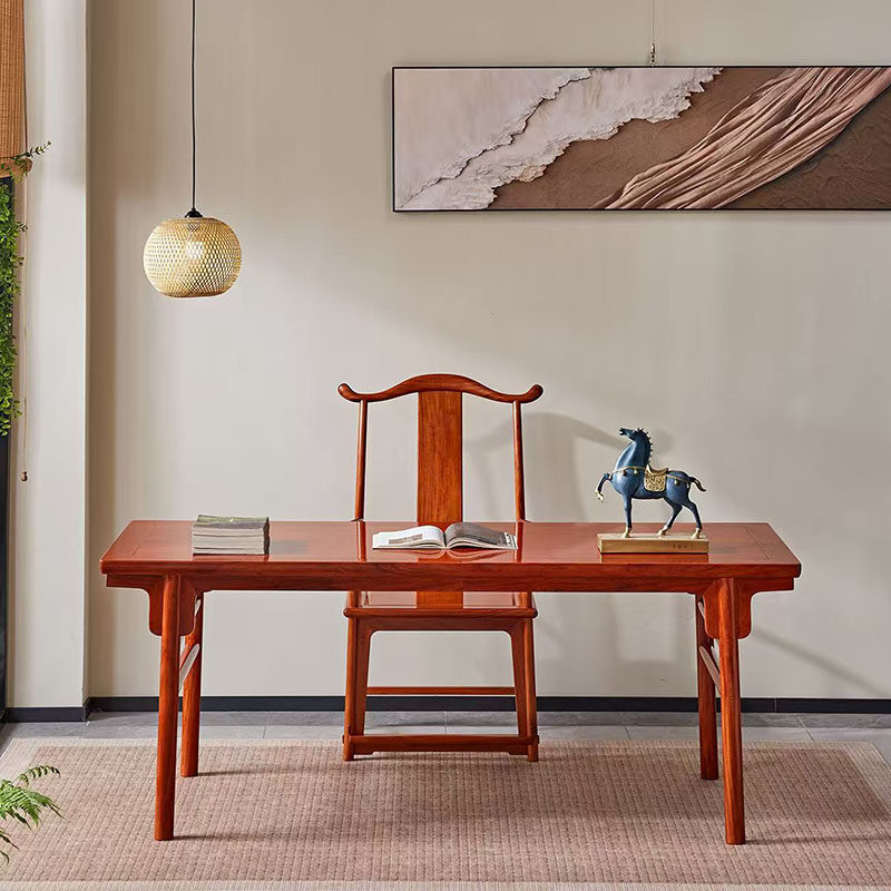 缅甸花梨刀牙款画案实木仿古书房写字台简约画桌书法桌红木家具