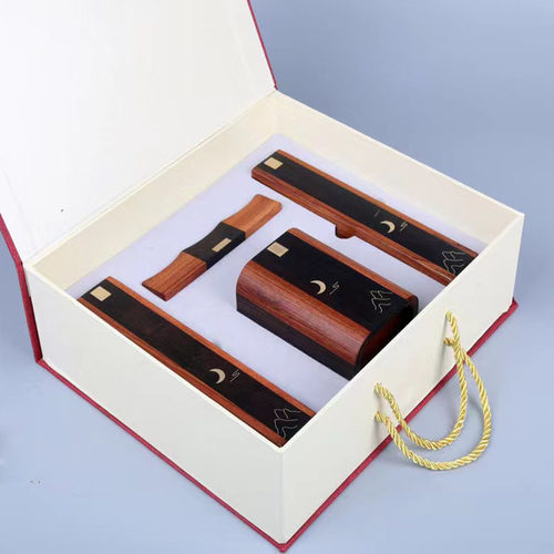 文房四宝月牙四件套黑檀木酸枝黄铜镇尺笔筒笔搁送礼套装