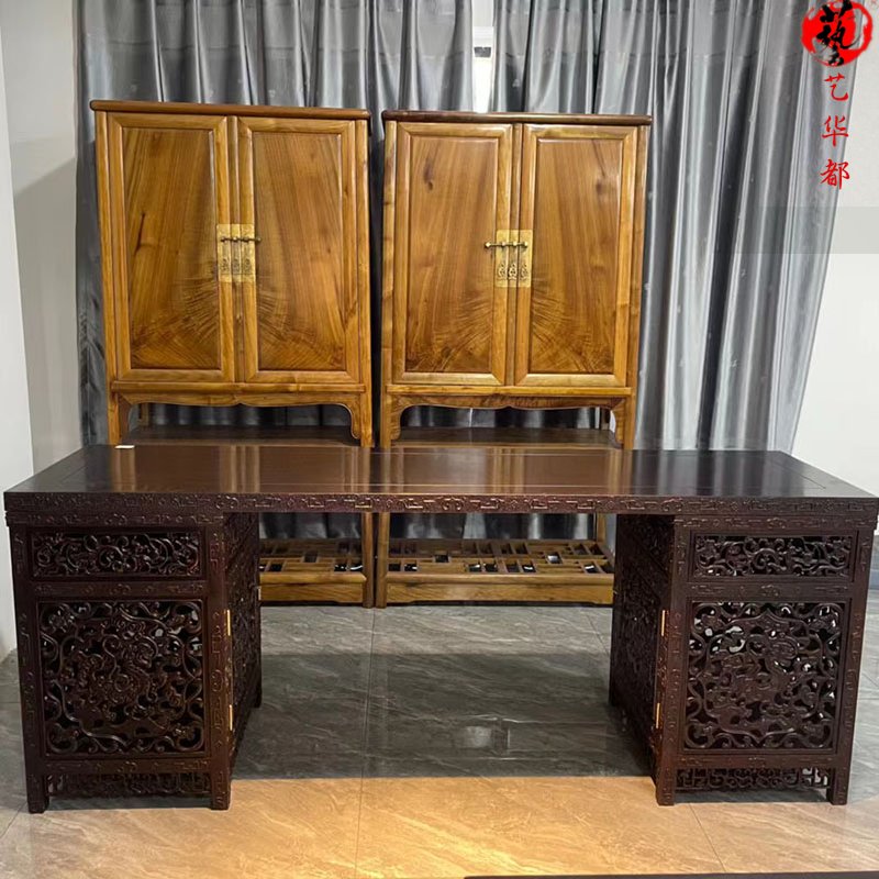 印度小叶紫檀仿古书桌中式写字台书法桌禅意明清古典实木画桌条几