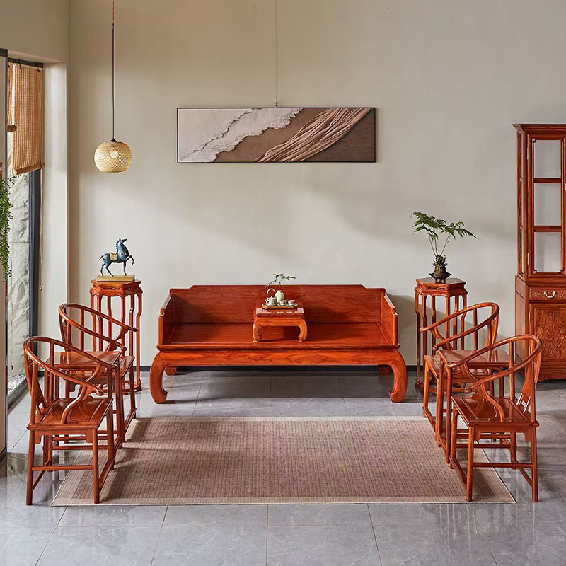 缅甸花梨明式罗汉床混搭沙发十件套大果紫檀客厅小户型沙发组合
