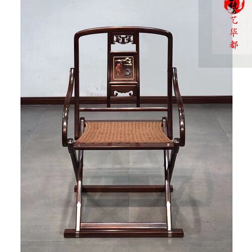 红木家具大红酸枝藤面镶百宝嵌交椅明清实木圈椅客厅折叠椅无补