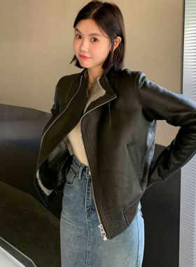 短款春秋立领PU机车服韩版修身