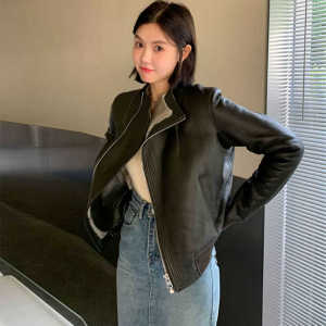 短款春秋立领PU机车服韩版修身
