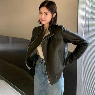 机车服帅气网红小外套潮 百搭立领PU皮夹克短款 修身 皮衣外套女韩版
