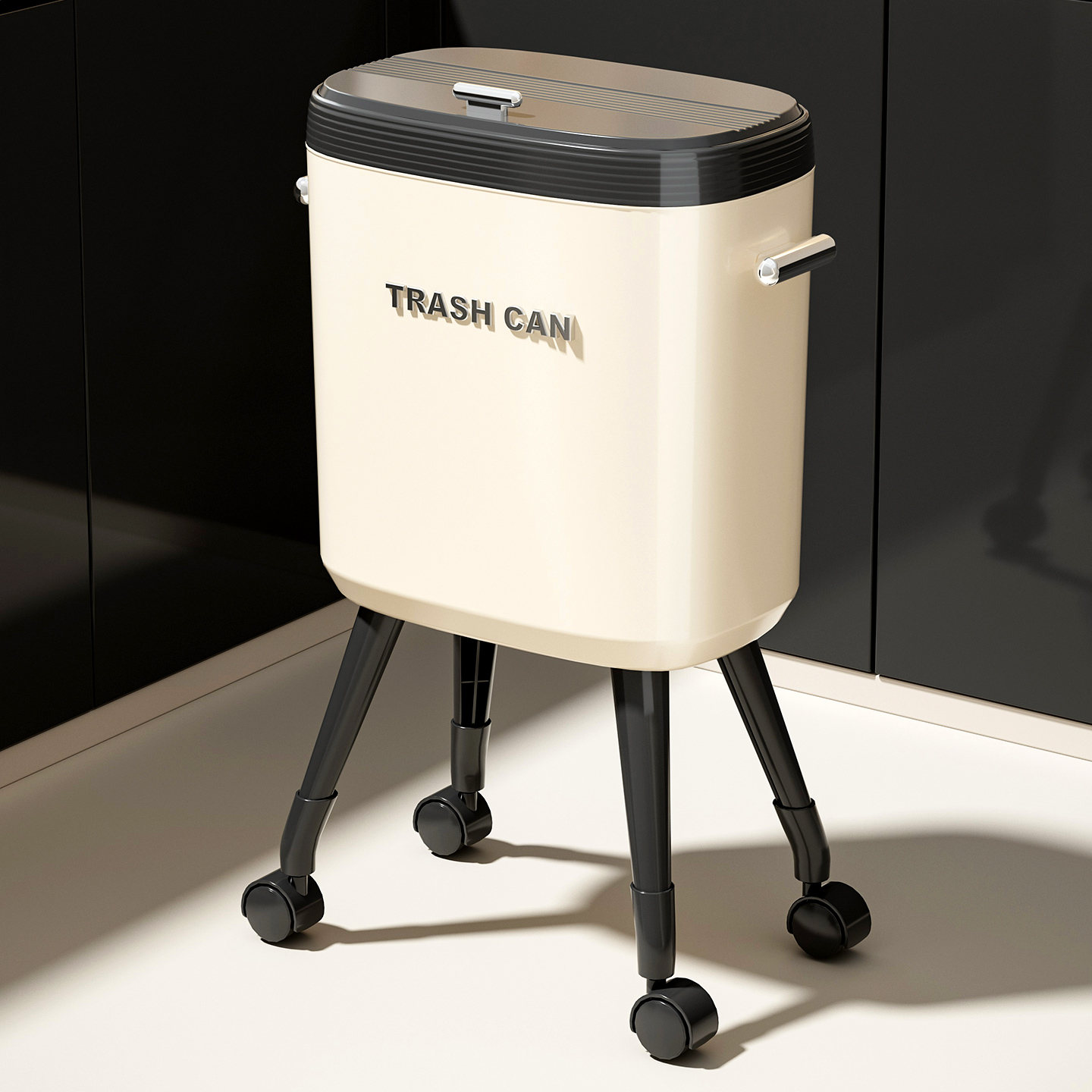 垃圾桶家用中古风客厅厨房专用高款可移动免弯腰大容量带盖高颜值